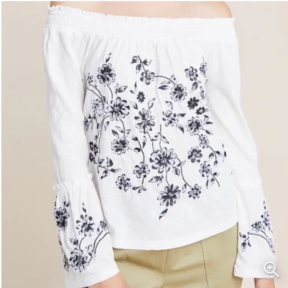 Anthropologie Annie Off the Shoulder Embroidered Top